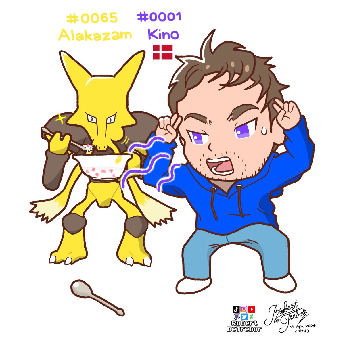 RobertDeTrebor's tweet photo. Alakazam do be spooning &amp; vibing 🥄🥣 #drawmytrainer #robertdetrebor #1000pokemonchallenge #pokemon  #drawingchallenge #alakazam https://t.co/m1ZH1PX8Oy