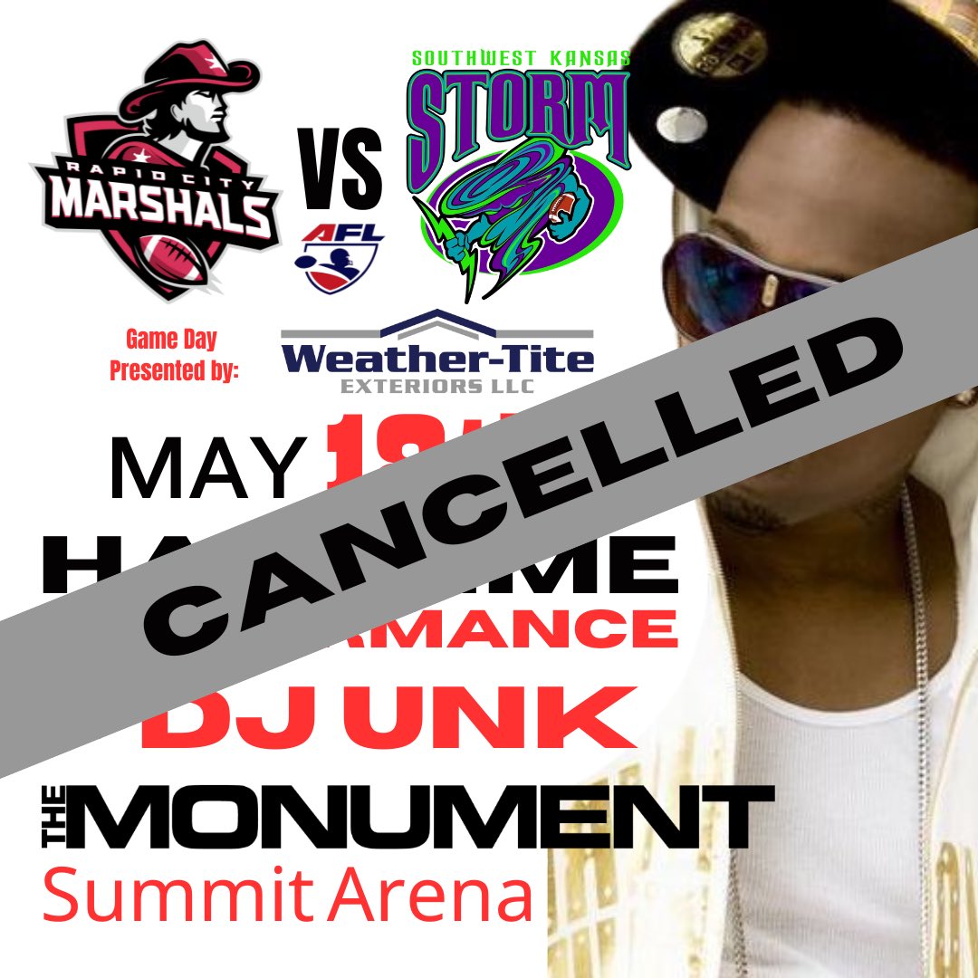 Rapid City Marshals Home Game on May 18th Cancelled Due to League Re-alignment and Schedule Changes
 
Rapid City, SD – May 15, 2024 - The Rapid City Marshals regret to announce the cancellation of our upcoming home game scheduled for Saturday, May 18th. This decision stems from