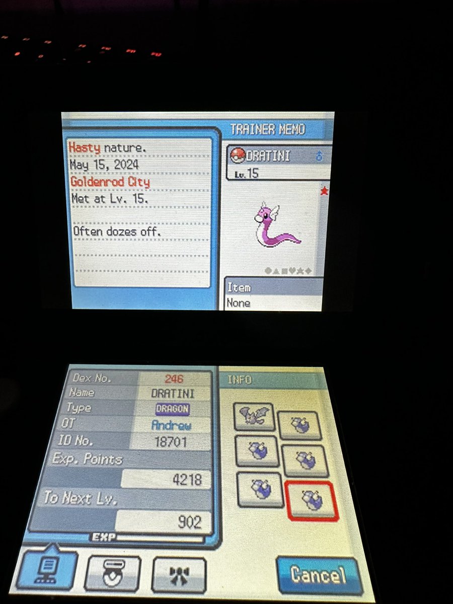 shiny bq member number 4!!!✨✨✨✨ it’s dratini in the game corner after 7600 seen!!!!! So so happy about this