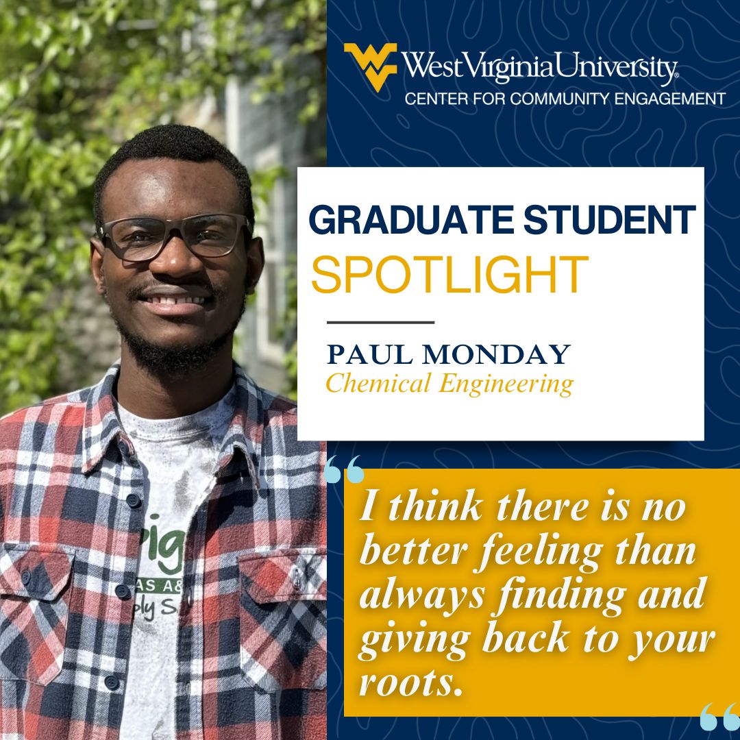 wvu_cce's tweet photo. Graduate Student Spotlight 🌟The Center recognizes Paul Monday, a graduate student at WVU Statler College of Chemical Engineering, for his inspiring volunteer efforts! 
Paul's dedication to our community is truly remarkable. Thank you, Paul, for making a positive impact! https://t.co/CQOyq5UB4w