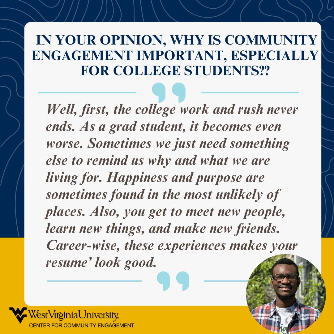 Graduate Student Spotlight 🌟The Center recognizes Paul Monday, a graduate student at WVU Statler College of Chemical Engineering, for his inspiring volunteer efforts! 
Paul's dedication to our community is truly remarkable. Thank you, Paul, for making a positive impact!