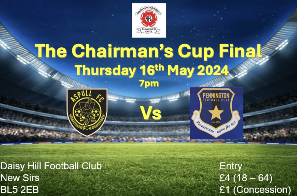 Horwich St Mary’s Sunday 1st (@aspullfc) on Twitter photo NEXT UP. The lads are looking to go back to back in cups tomorrow evening.
📅 Thursday 16th May
🆚 <a href="/fc_pennington/">Pennington FC (Sunday)</a>
🏆<a href="/OfficialSlcfl/">SLCFL_Official</a> Chairman’s Cup Final
⏰7pm
🏟️Daisy Hill FC
Get down and show your support if you can 🙏🏻 #UTA 🟠⚫️ NEXT UP. The lads are looking to go back to back in cups tomorrow evening.
📅 Thursday 16th May
🆚 <a href="/fc_pennington/">Pennington FC (Sunday)</a>
🏆<a href="/OfficialSlcfl/">SLCFL_Official</a> Chairman’s Cup Final
⏰7pm
🏟️Daisy Hill FC
Get down and show your support if you can 🙏🏻 #UTA 🟠⚫️