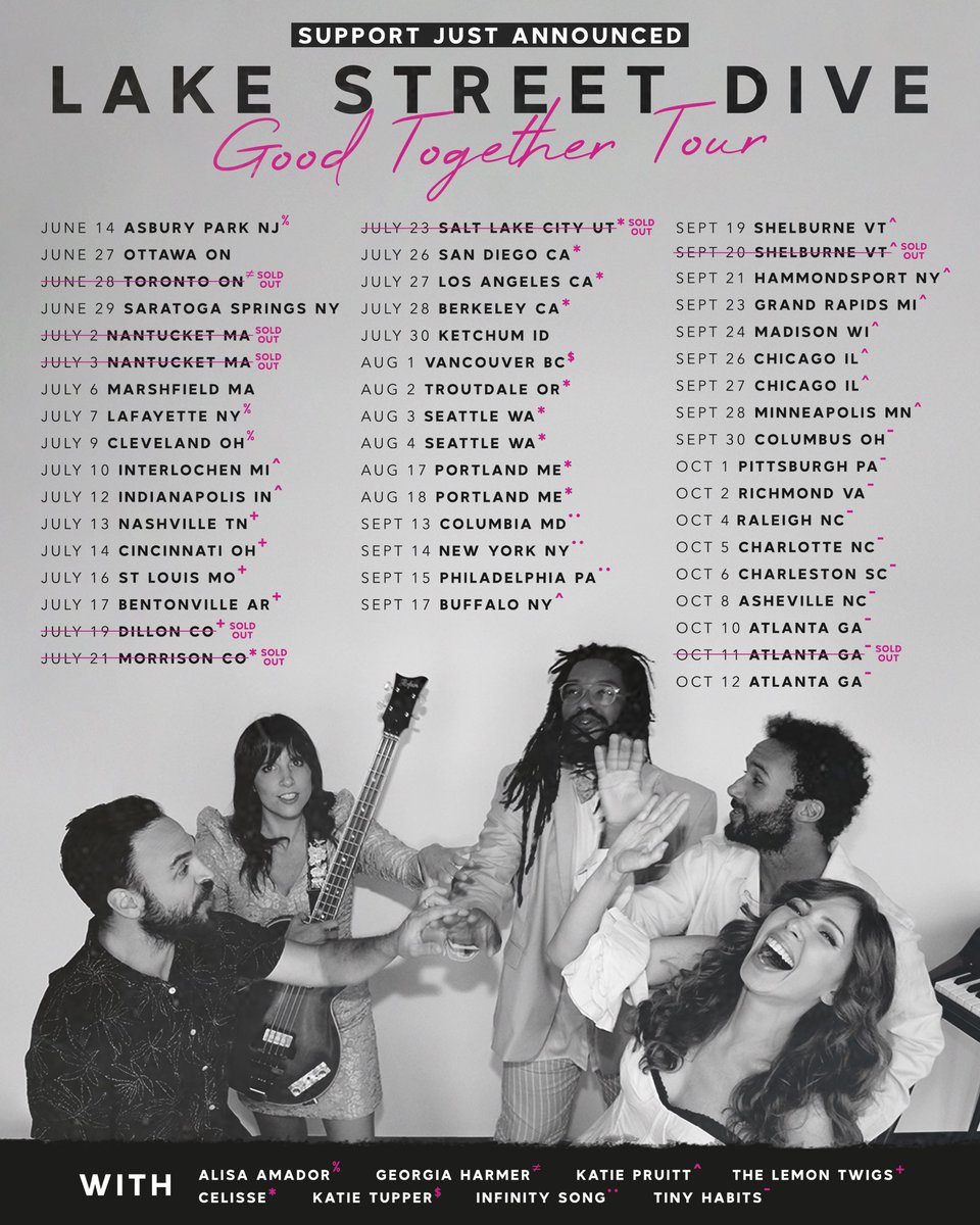 JUST ANNOUNCED! These lovely folks will be joining us on the Good Together Tour!! How GOOD is that? GREAT even. We’re less than a month away from the start of this tour and can’t wait to see y’all out there 💗 Get your tix at lakestreetdive.com