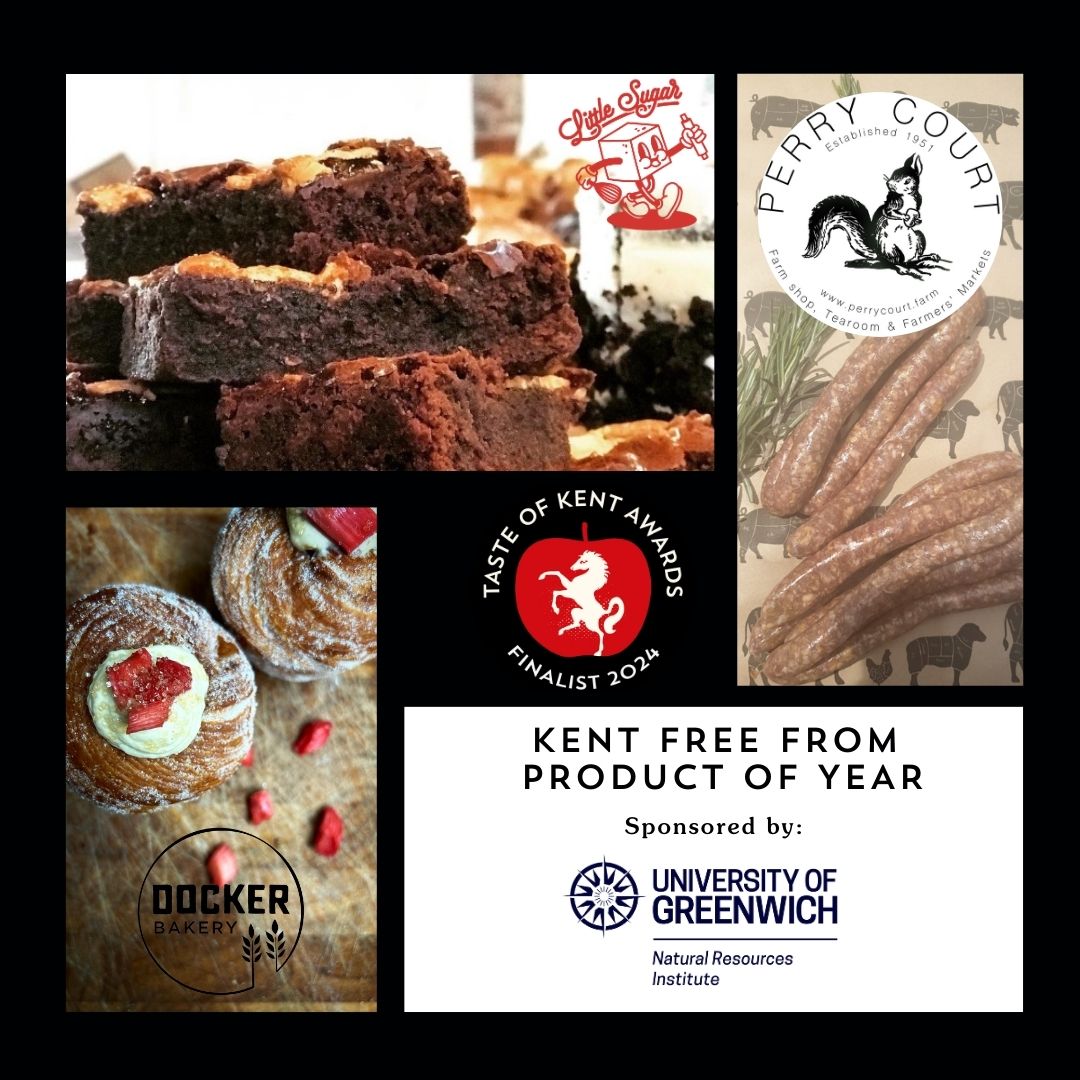 Kent Free From Product of the Year, Sponsored by @uniofgreenwich Caramel Peanut Brownie, Little Sugar Ltd, Canterbury Lamb Merquez Sausage,@perrycourt_farm, Ashford Rhubarb & Custard Cruffin, Docker Bakery, Hythe
