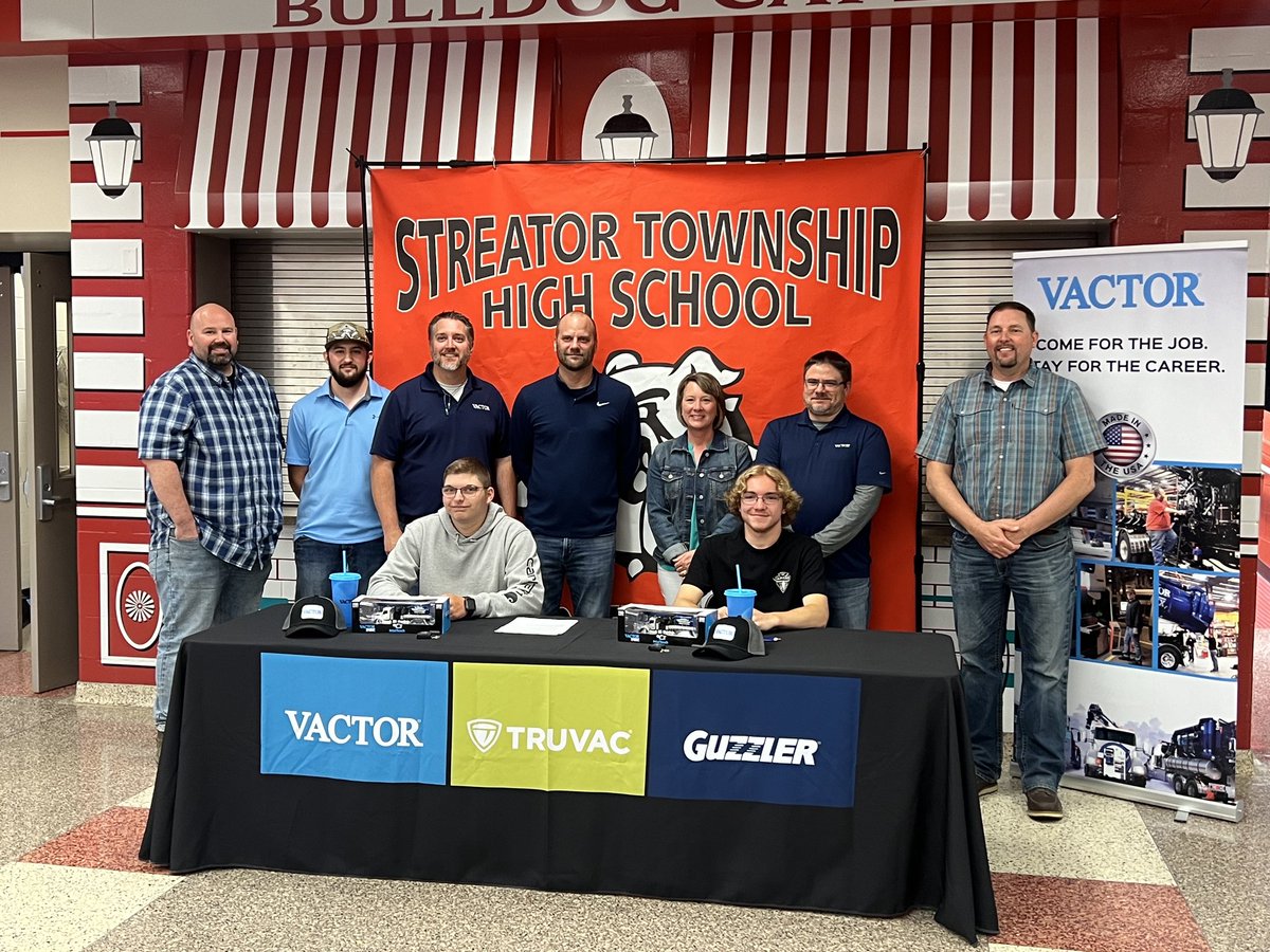 Daniel Koval and Nolan Pratt were honored today as they signed on to be full-time Vactor employees. Both had been working at Vactor as part of the work program at STHS during this school year. #shsdawgs