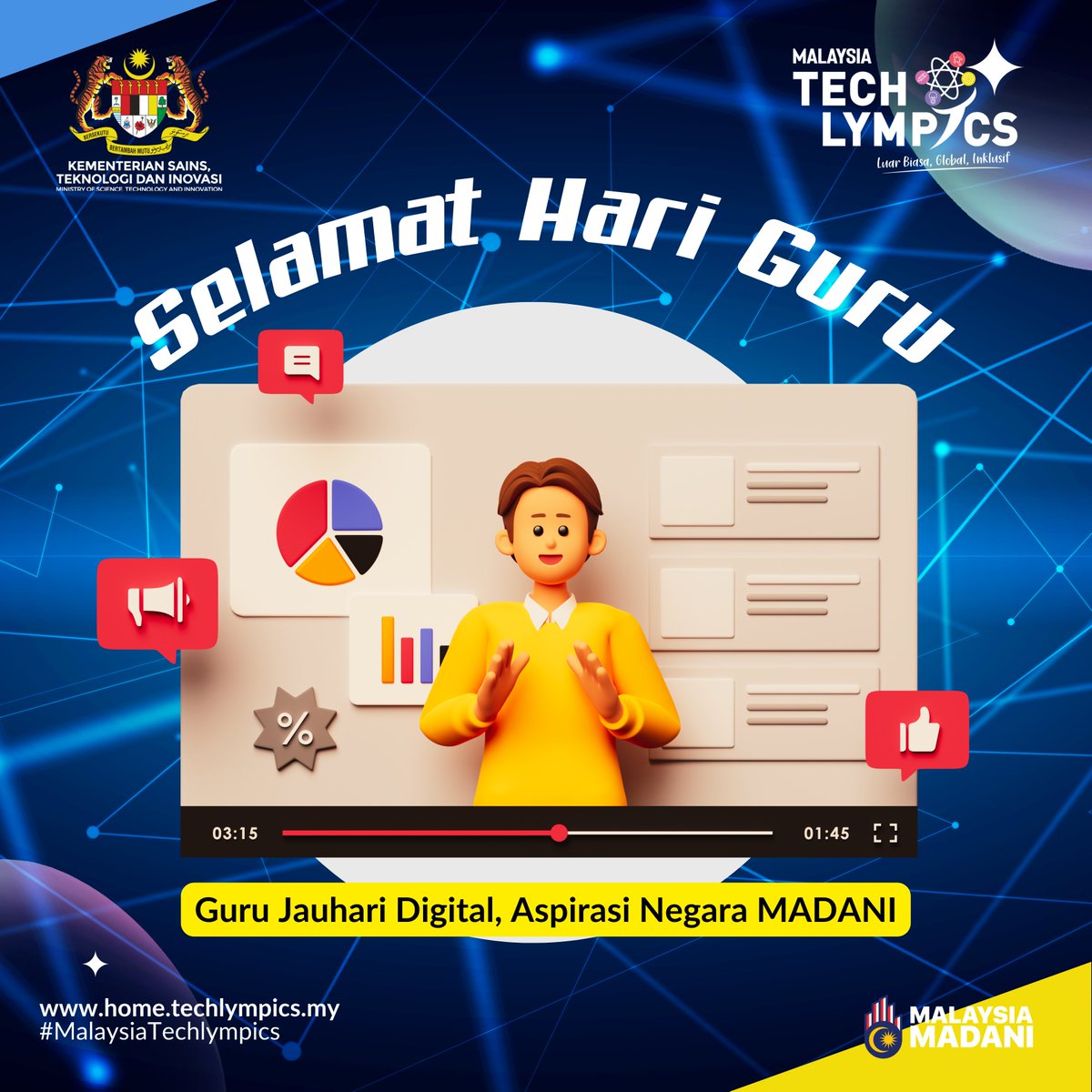 MyTechlympics's tweet photo. Malaysia Techlympics mengucapkan Selamat Hari Guru terutamanya kepada guru-guru Techlympics yang berterusan menyokong program Malaysia Techlympics. Terima kasih cikgu!🌟
#hariguru2024
#GuruJauhariDigitalAspirasiNegaraMADANI #hariguru #cikgu #Guru #MOSTI #STEM https://t.co/dNvunNkgTQ
