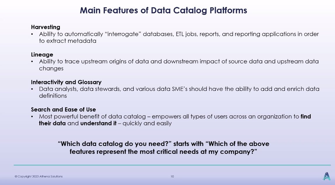 I’m new to the term “#data catalog” but Athena Solutions has the main features down pat. Listen now to @eric_kavanagh of @DMRadioOnline interviewing an expert panel from Athena Solutions on the process of curating the best catalog for your business => us02web.zoom.us/webinar/regist…