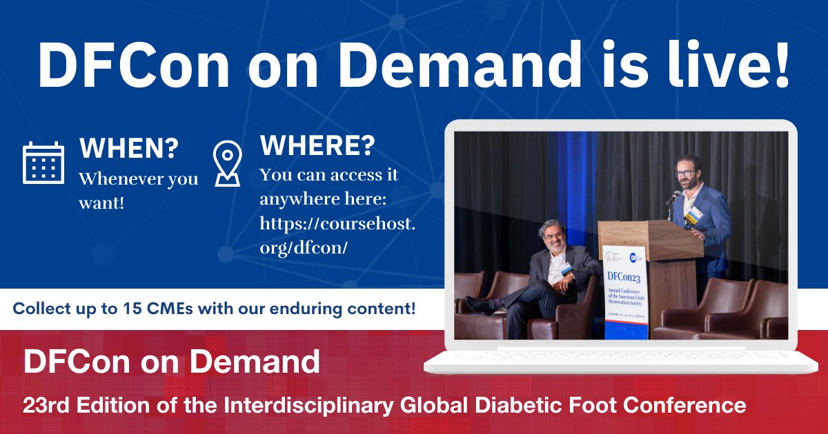 Check out our newest online course, DFCon on Demand! Earn up to 15.5 Continuing Medical Education (CME) credits while advancing limb care! Find out more and sign up now: limbpreservationsociety.org/dfcon/dfcon-on…
#limbpreservation #diabeticfootcare #foothealthmonth #foothealth @CCME_Online