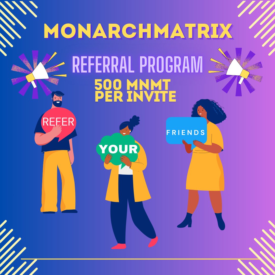 🚀Our Referral Program is back and better! Invite friends and earn 500 MNMT Tokens for each successful registration. No time limit! Tokens are distributed weekly. Start inviting now and stack up those tokens! 🎉🎉 #ReferralProgram #MNMT #CryptoRewards #Solana #P2EGame #Stake2Earn