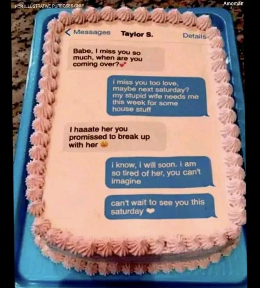 A wife makes a birthday cake for her husband using messages between him and his side chicks. What would you do as a husband?