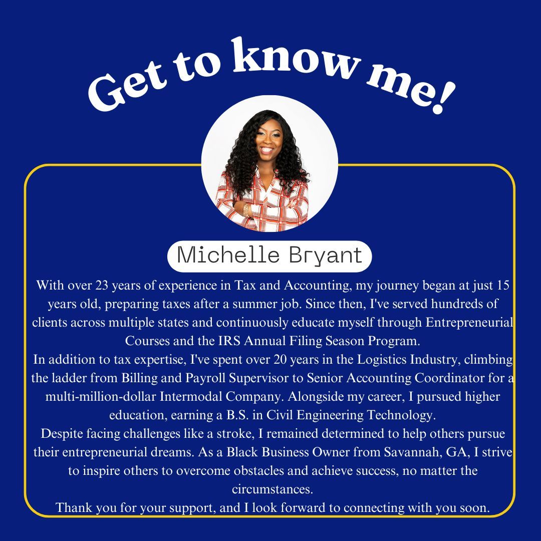 I'd like to take a moment to share a bit about myself, and I invite you to do the same in the comments below. 💙 

#blackownedatl #blackownedeverything #financeisgood #accounting101 #atlantabusiness