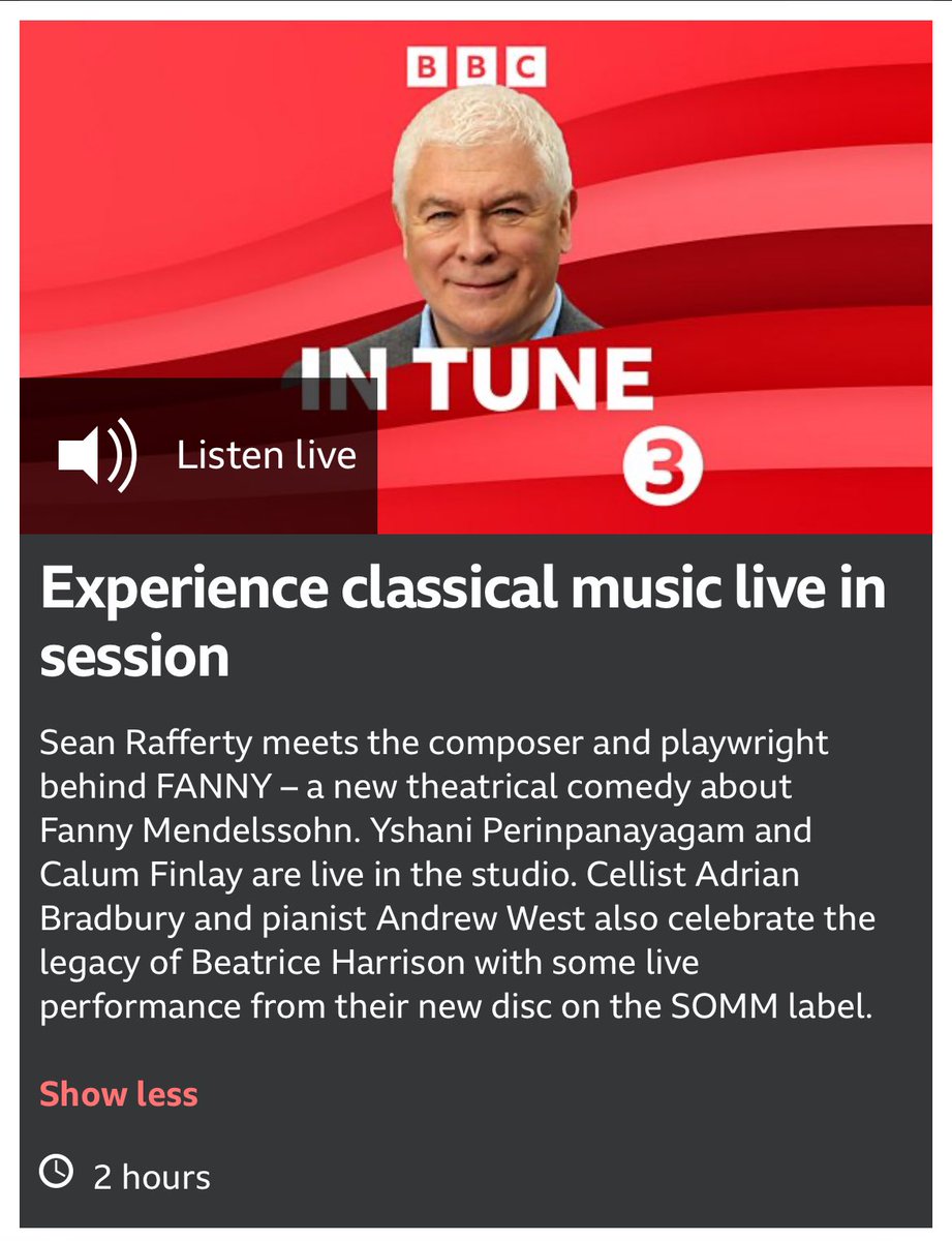 Always a pleasure to be on @BBCInTune, this time with Calum Finlay chatting all things about our Fanny Mendelssohn comic play 🌟FANNY🌟opening @WatermillTh next week! See you there? #composer #MD