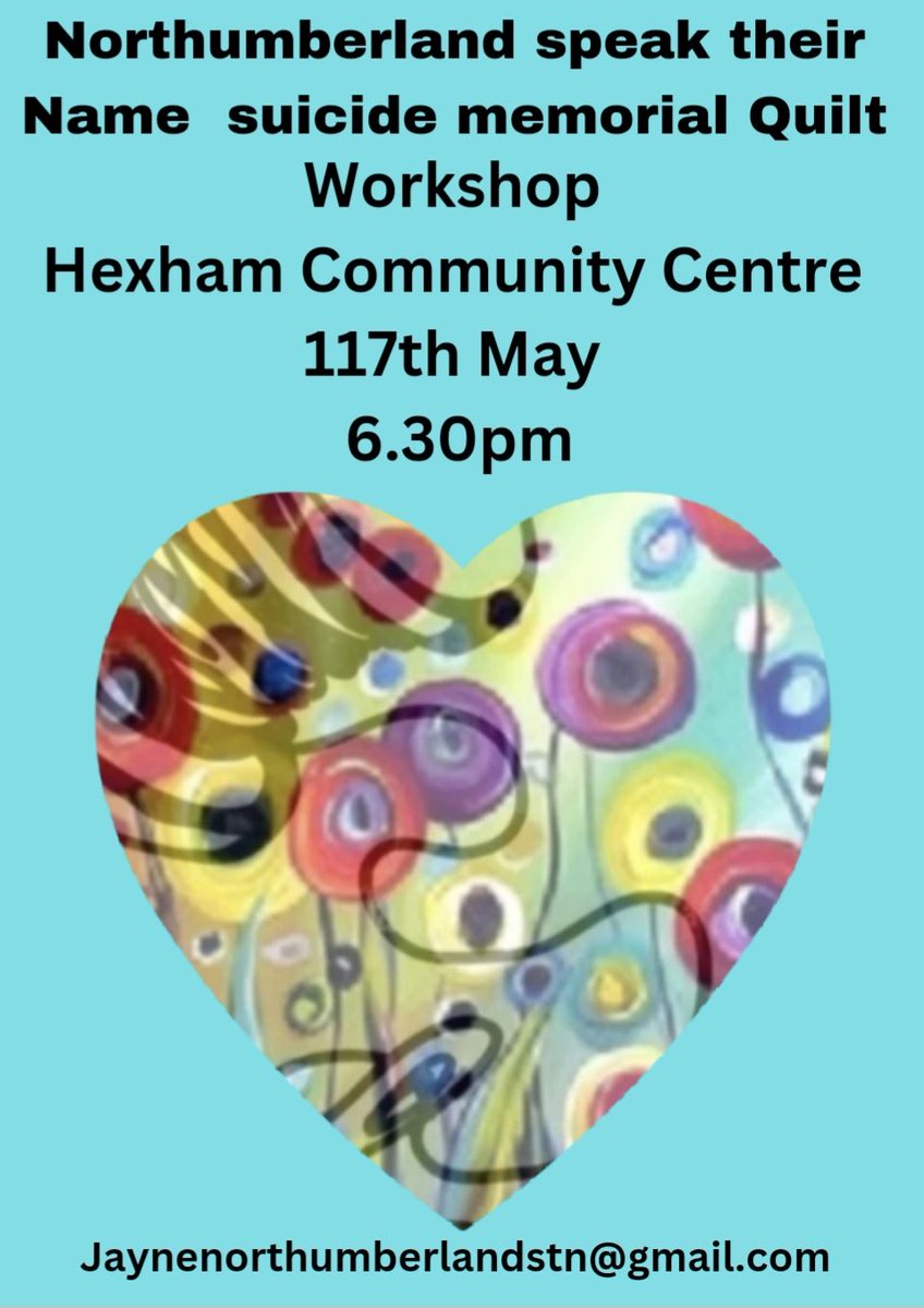 Everyone who has been impacted by suicide is welcome to attend and take part on 17th May #Hexham #northumberland