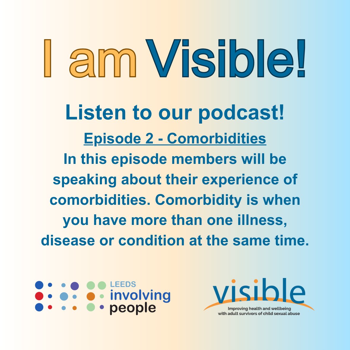 Have you heard our podcast? Episode 2 talks about comorbidities. Listen here: youtu.be/rByUjiGdi_Y #relaunch #csa #childsexualabuse #survivors #wearevisible #makingVisibleVISIBLE #wearehere #comorbidities #podcast