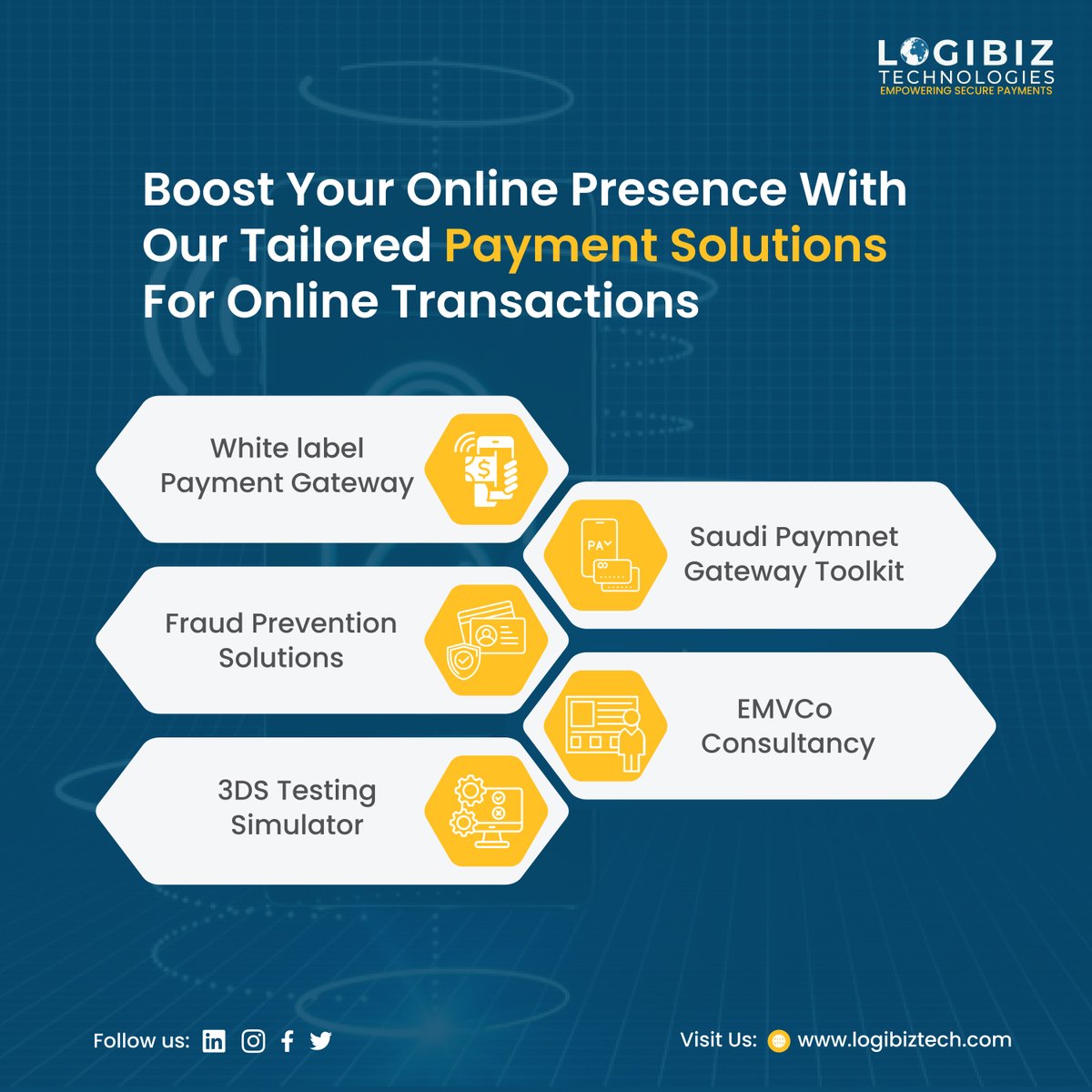 logibiz's tweet photo. Join us at Logibiz as we begin on a journey to transform the way we shop online. 

Our Solutions:
➊  White label Payment Gateway

➋  Fraud Prevention Solutions

➌  3DS Testing Simulator

➍  Saudi Payment Gateway Toolkit

➎  EMVCo Consultancy

#paymentgateway #emvco #testing https://t.co/ex5cVejTw0