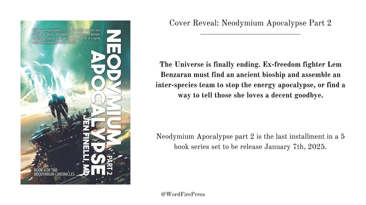 If you haven't started this AMAZING series yet, you definitely need to ASAP!

Find the rest of The Neodymium Chronicles by Jen Finelli, MD linked below.

#wordfirepress #spaceopera #CoverReveal #bookseries