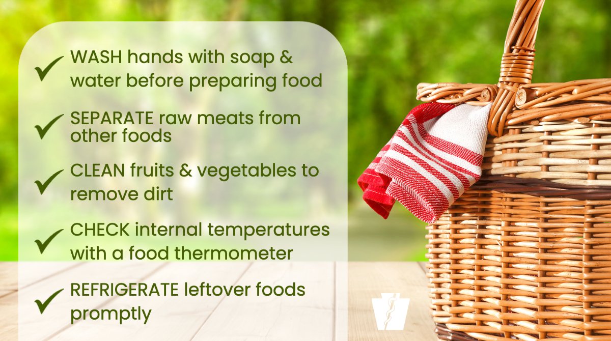 Celebrating #MemorialDay🇺🇸 weekend with a picnic, cookout or party? Keep your family + friends safe by following these #FoodSafety tips to avoid foodborne illness ↓