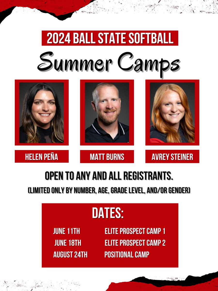 🚨 𝗦𝘂𝗺𝗺𝗲𝗿 𝗰𝗮𝗺𝗽𝘀 𝗮𝗿𝗲 𝗻𝗼𝘄 𝗼𝗽𝗲𝗻! 🚨 June 1️⃣1️⃣ Elite Prospect Camp 1 June 1️⃣8️⃣ Elite Prospect Camp 2 August 2️⃣4️⃣ Postional Camp 🥎 Follow the link below to sign up‼️ ballstatesoftballcamps.totalcamps.com/shop/EVENT