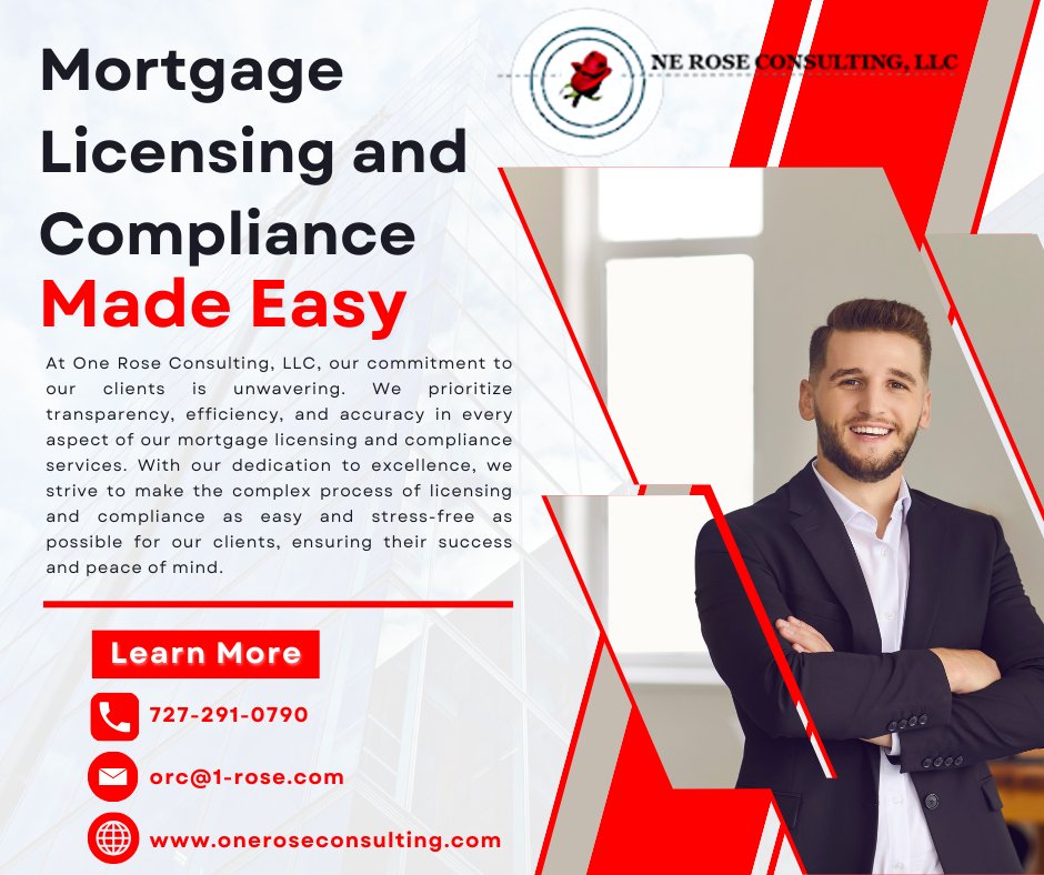 At One Rose Consulting, LLC, we specialize in transforming mortgage licensing and compliance challenges into growth opportunities! #ExpandYourStates #MortgageSuccess #MortgageCompliance #industryexperts #mortgageindustry #mortgagebroker #Mortgagelicensing  #compliance #mortgage