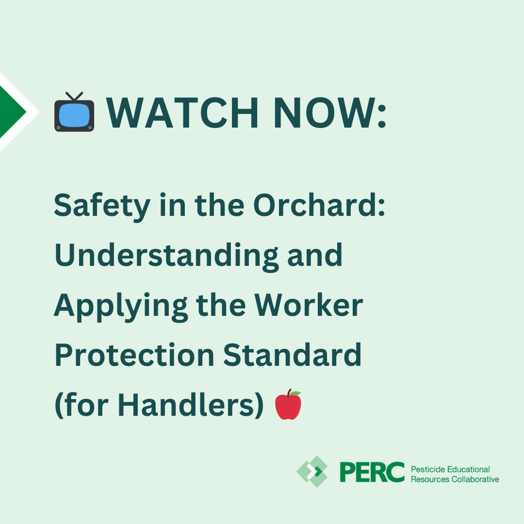 📺 WATCH NOW: See what a day in the life of a pesticide handler in an orchard protected by the WPS may look like in training video “Safety in the Orchard: Understanding and Applying the Worker Protection Standard.” ➡️ bit.ly/PERCwatchOrcha…