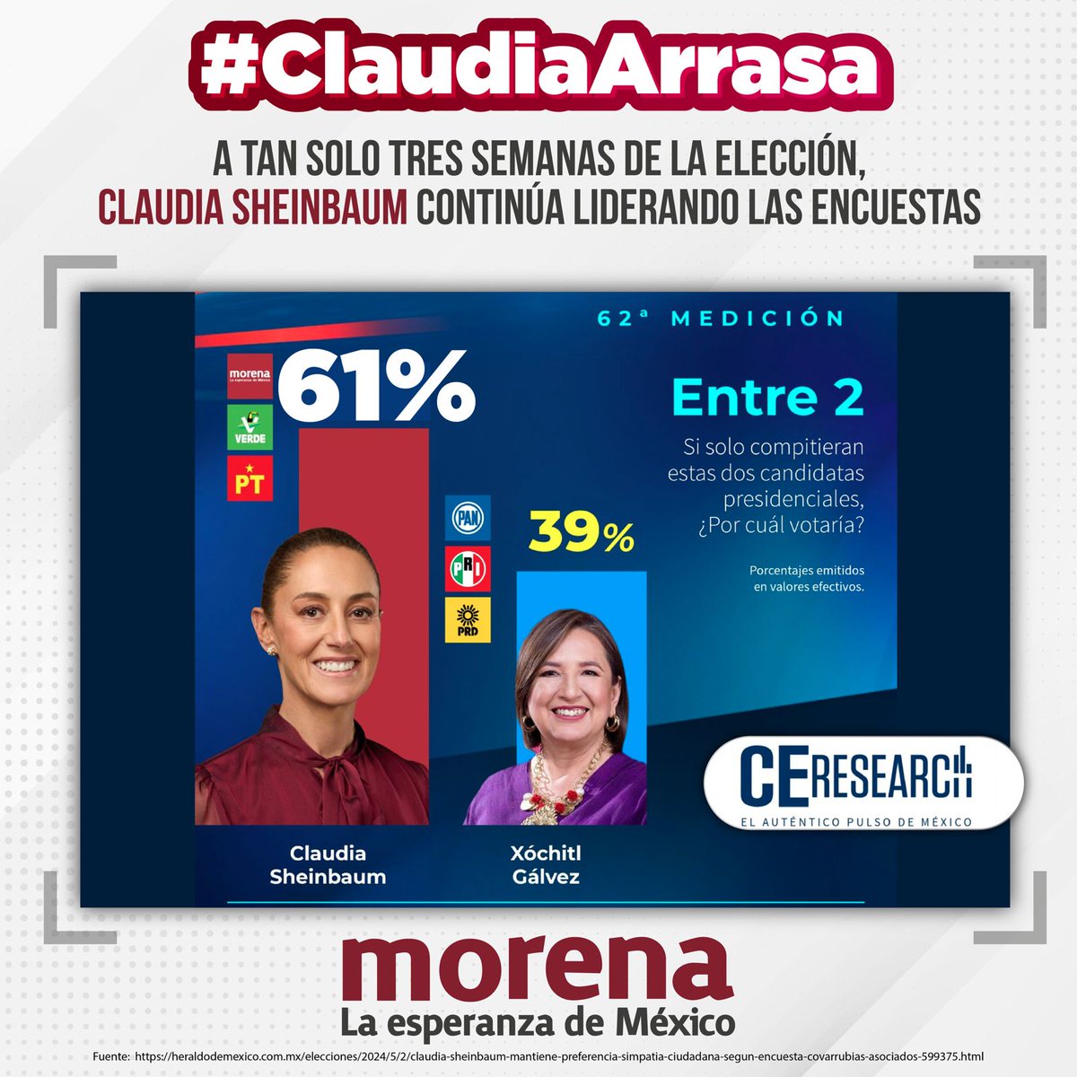 Ya solo faltan 3 semanas para el día de la elección, y nuestra candidata @claudiashein sigue liderando las encuestas.

¡Vamos a tener una gran presidenta!