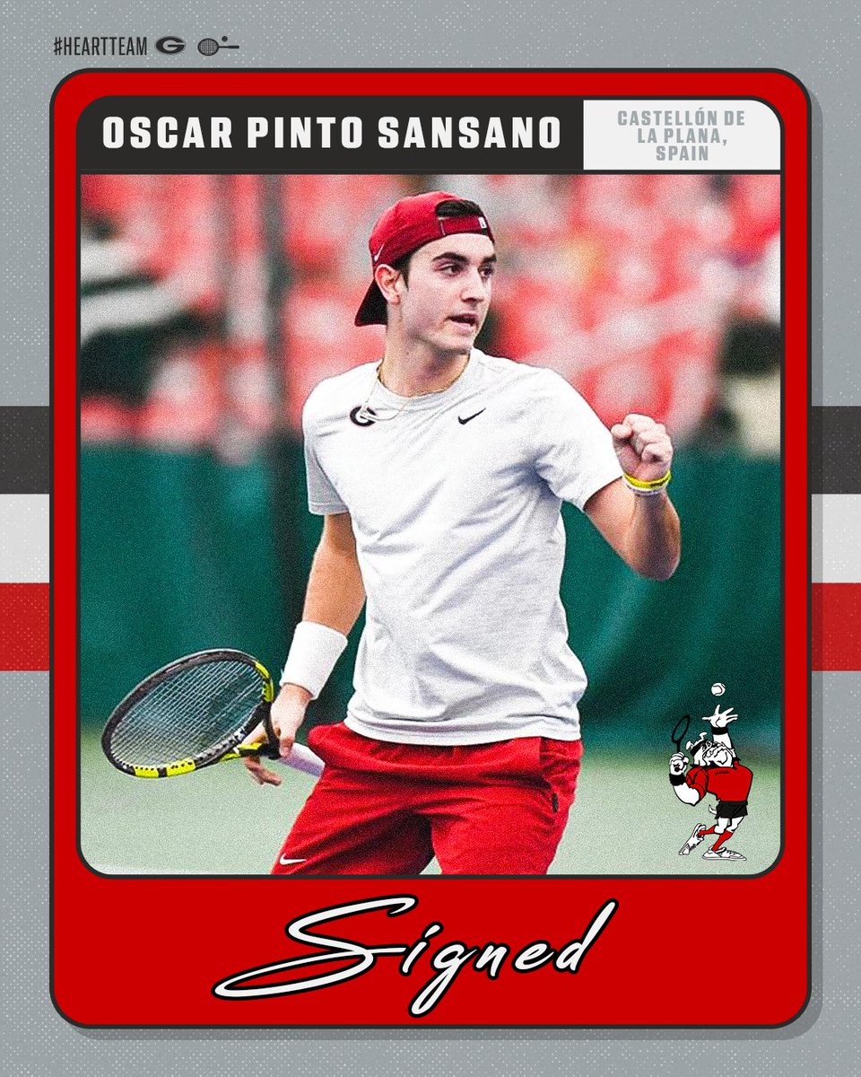 A 𝐛𝐢𝐠 𝐭𝐢𝐦𝐞 addition to the new era of Georgia Tennis. 

Oscar Pinto Sansano, a multiple A-10 Player of the Week award winner who holds a 13.15 UTR, has 𝙤𝙛𝙛𝙞𝙘𝙞𝙖𝙡𝙡𝙮 joined the family‼️

#HeartTeam // #GoDawgs