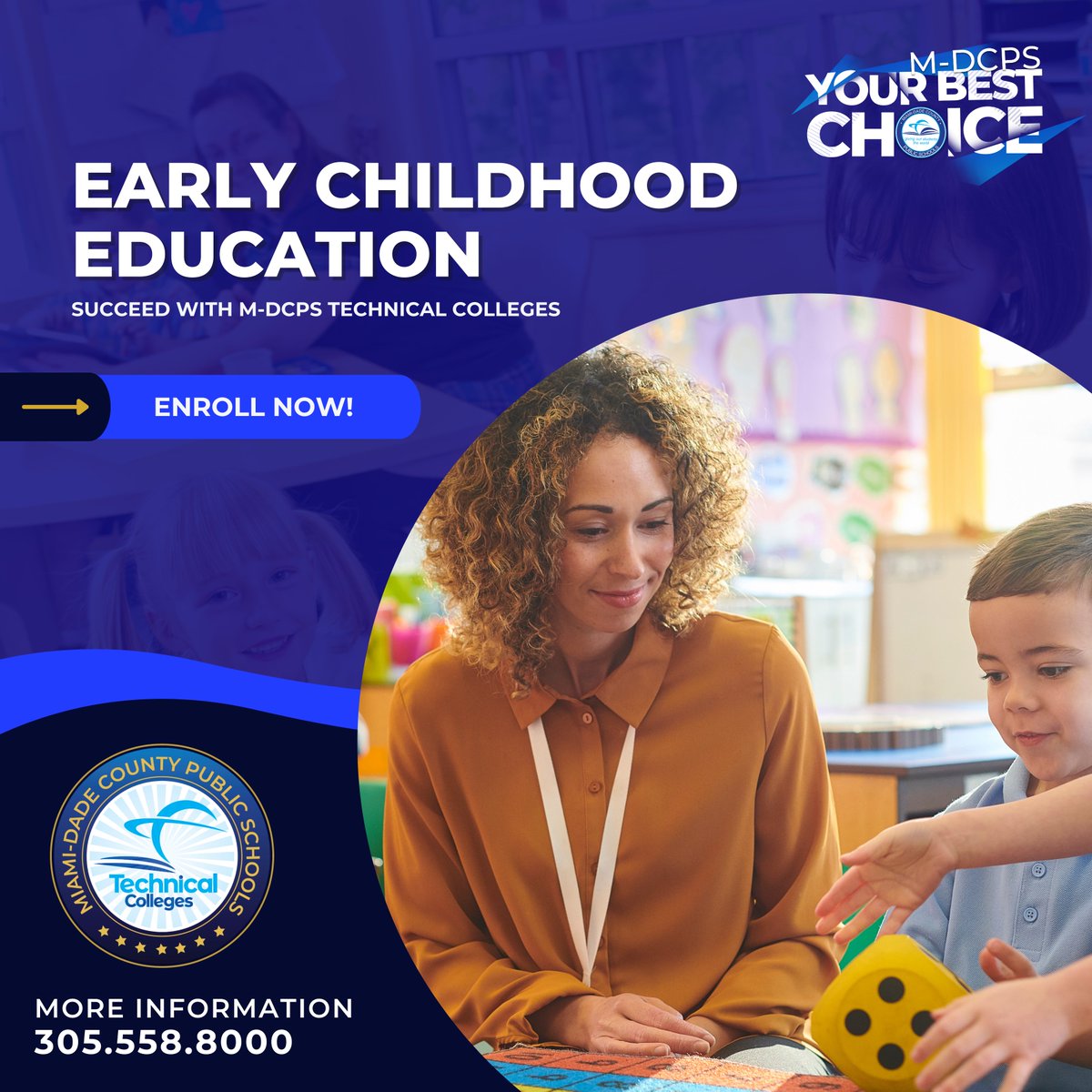 Get a head start in teaching young children with our Early Childhood Education Program. Learn to manage childcare centers, supervise staff, design curriculums, and more. Start your journey to becoming a preschool teacher today! 🏫✨ #YourBestChoiceMDCPS 📞(305) 558-8000
