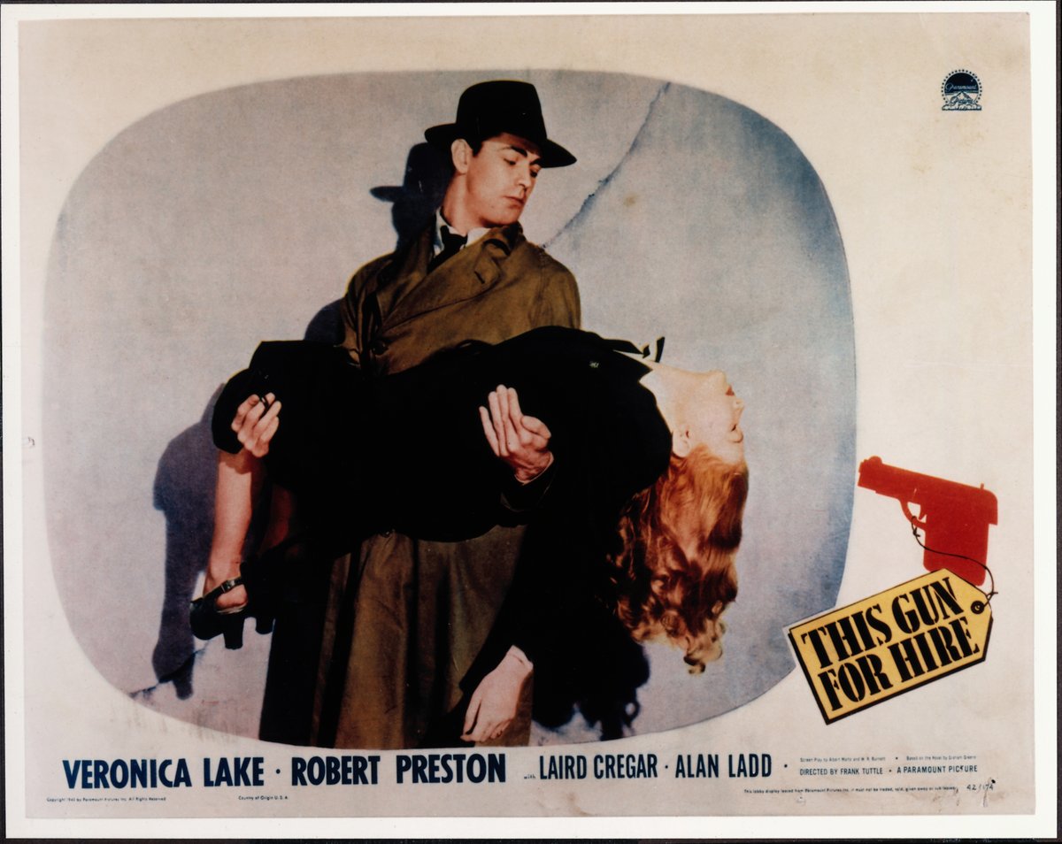 Alan Ladd is a contract killer out for blood with bombshell blonde Veronica Lake in THIS GUN FOR HIRE! Don’t miss the iconic 1942 noir classic on the big screen today at 3:25 PM in our TRIGGER HAPPY tribute to assassins on screen! bit.ly/thisgunparisth…