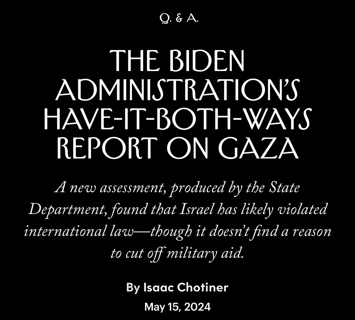 New Interview: I talked to Senator Chris Van Hollen about a confusing new Biden administration report on whether Israel is violating international humanitarian law in Gaza, and what it suggests about American policy going forward. newyorker.com/news/q-and-a/t…
