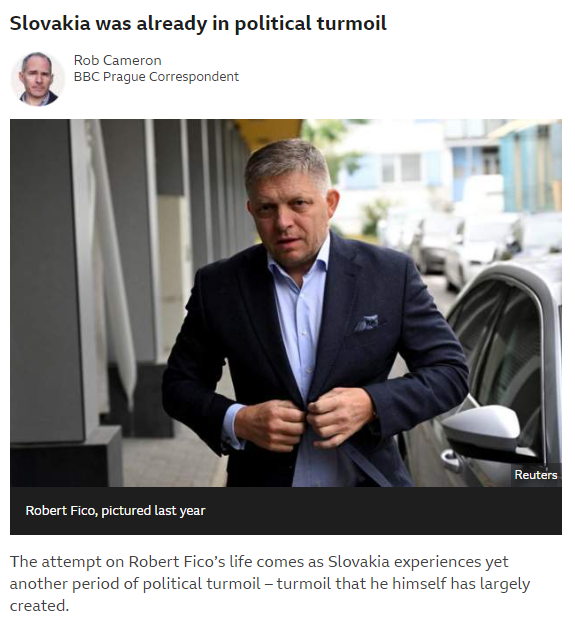 FFS! BBC now victim blaming Robert Fico saying he has created the political turmoil in Slovakia. Pure propaganda!