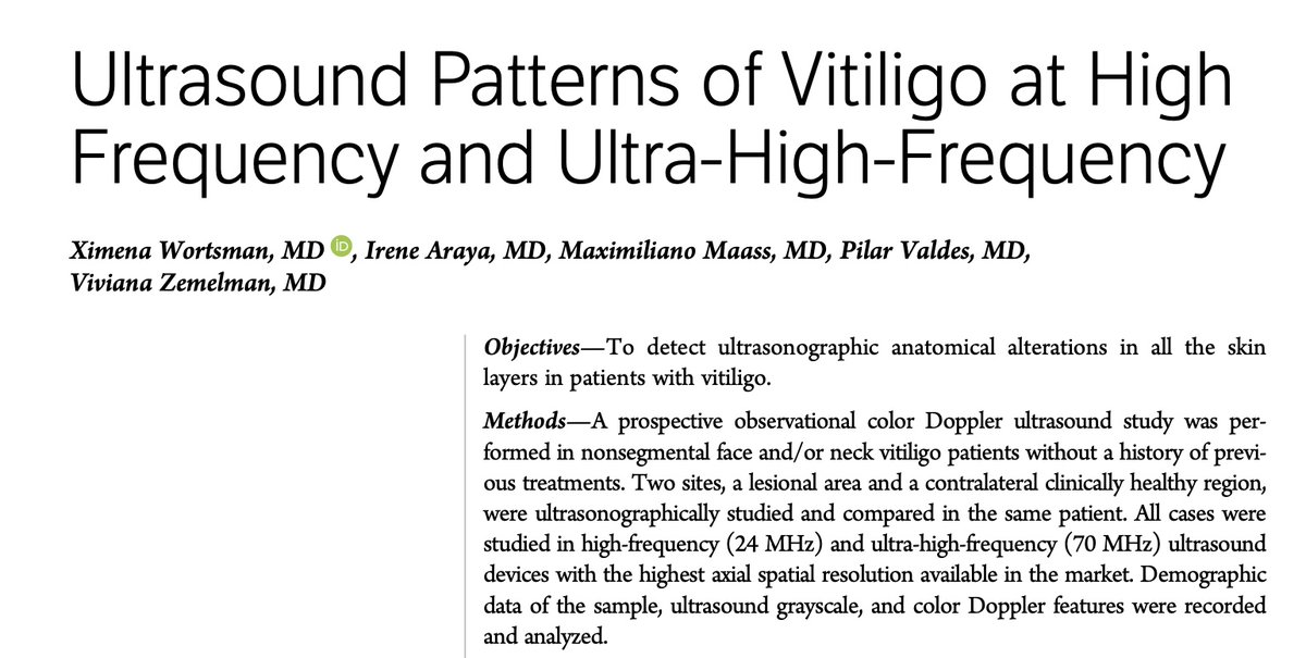 Unmissable! Cutting-edge imaging information on #vitiligo! Vitiligo is the most frequent depigmentation disorder; however, to date, there is little information about #imaging anatomical abnormalities. Check how #ultrasound can detect subclinical inflammatory signs in the