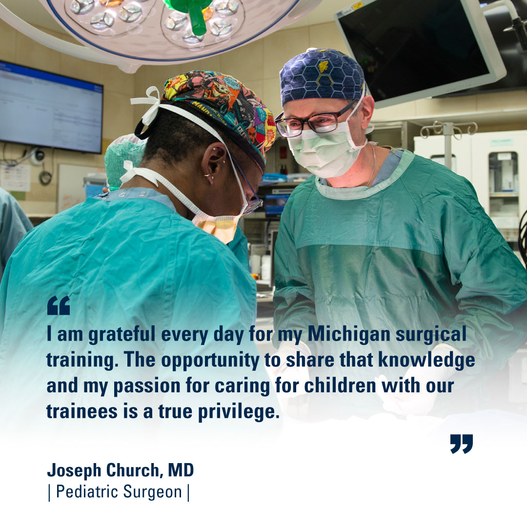 With a passion for pediatric patient care and supporting our surgical trainees, Joseph Church, M.D., exemplifies the surgery department’s values every day. We’re very grateful to have him on our team!

Meet our team: medicine.umich.edu/dept/surgery/o…

#WeAreUmichSurgery