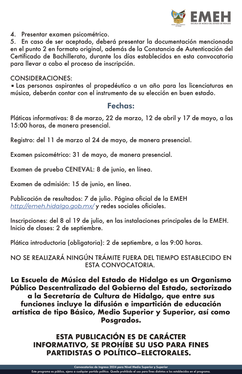 🎼 Licenciatura en Música La @EMEHoficial abre su proceso de admisión para estudiar Propedéutico a un año para la Licenciatura en Música. 📝Regístrate a las pláticas informativas en: forms.gle/3hX3avGtosBu1N… ¡Consulta la convocatoria y forma parte de la #ComunidadEMEH! 🎷