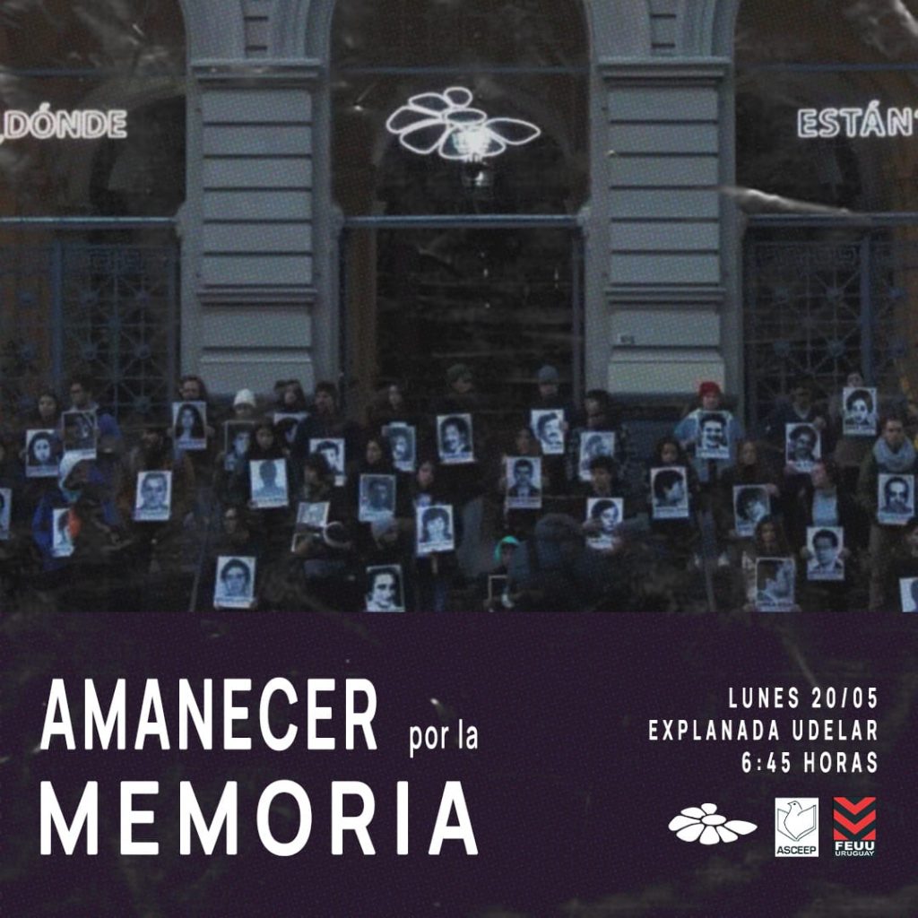 Universidad de la República (@udelaruy) on Twitter photo En el marco de la #MarchaDelSilencio, <a href="/asceepfeuu/">FEUU - URUGUAY</a> realizará un nuevo «Amanecer por la Memoria».
🗓️ 20 de mayo
⏰ 6:45h
📍 Explanada de la #Udelar
🔗 Más detalles: udelar.edu.uy/portal/2024/05… En el marco de la #MarchaDelSilencio, <a href="/asceepfeuu/">FEUU - URUGUAY</a> realizará un nuevo «Amanecer por la Memoria».
🗓️ 20 de mayo
⏰ 6:45h
📍 Explanada de la #Udelar
🔗 Más detalles: udelar.edu.uy/portal/2024/05…