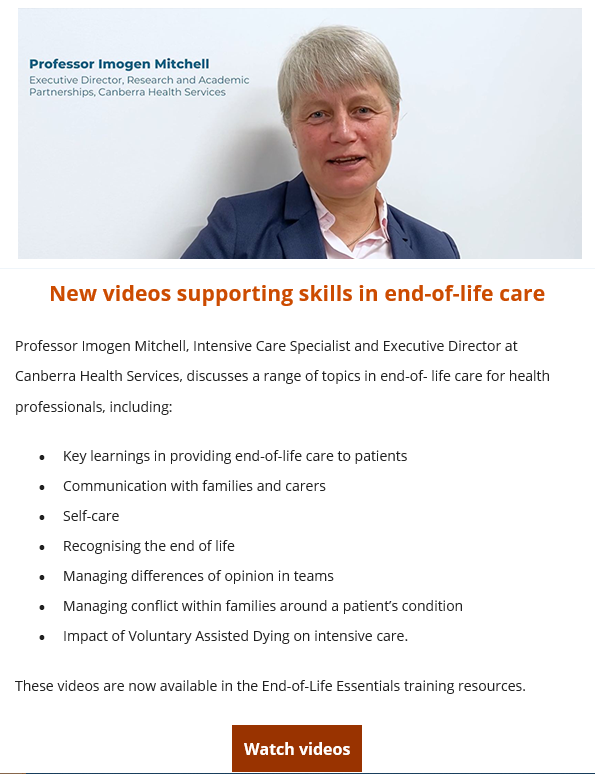 👋Thank you @CareSearch for including our new videos in your newsletter. We’re thrilled by the surge in interest in our training resources! Thank you for your support🔗endoflifeessentials.com.au/Training-Resou… #HealthProfessionals #educators #QualityManagers #ClinicalLead