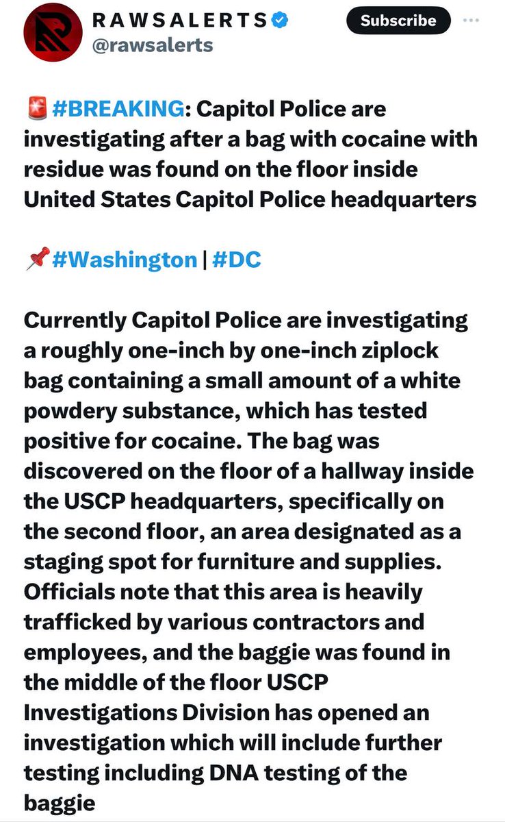 AGAIN??? Capital Police are investigating after a bag with cocaine was found on the floor inside Capital Police Headquarters.
