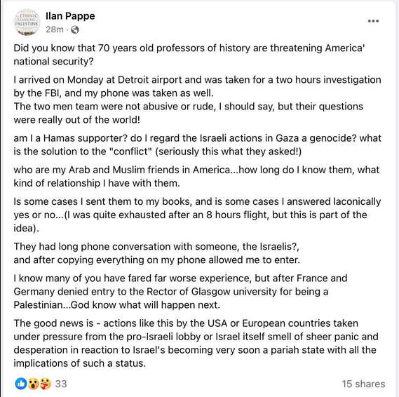 @QudsNen See this from Author, Historian ,speaker, Ilan Pappe, about his detainment at the American airport in Detroit Michigan,travel in the states when US is funding the Israeli Gaza genocide is complicated. My flight,traveling in a democracy or is it fascism?