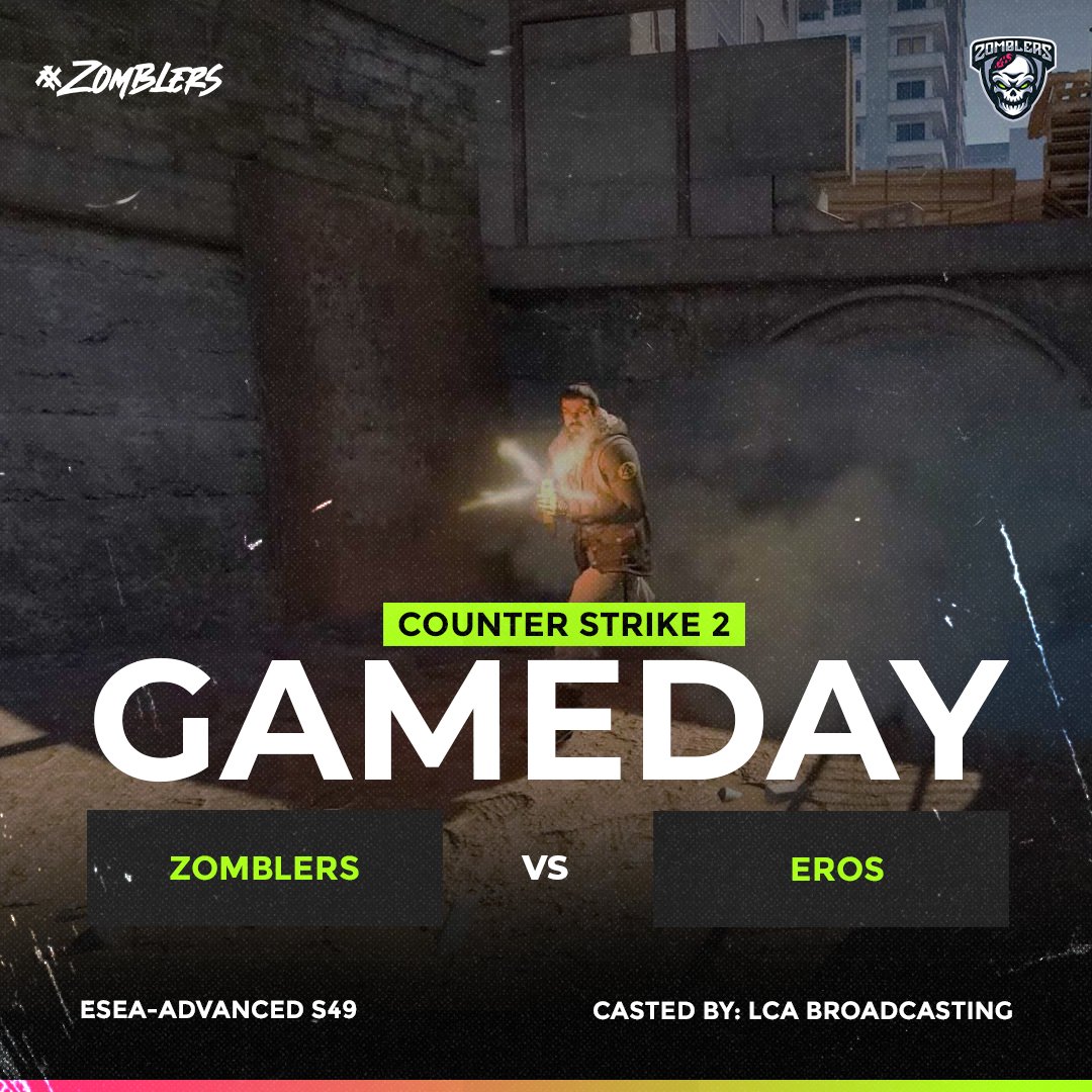 Zomblers vs. @FightForEros #ESEA-Advanced S49! #CounterStrike2 | 9PM EST 🚨LIVE on our Twitch: -> Twitch.tv/Zomblers 🎙️Casted by: @LCABroadcasting Match Page: -> Faceit.com/en/cs2/room/1-… Tags: #CS2 #Gaming #Esports #Zomblers