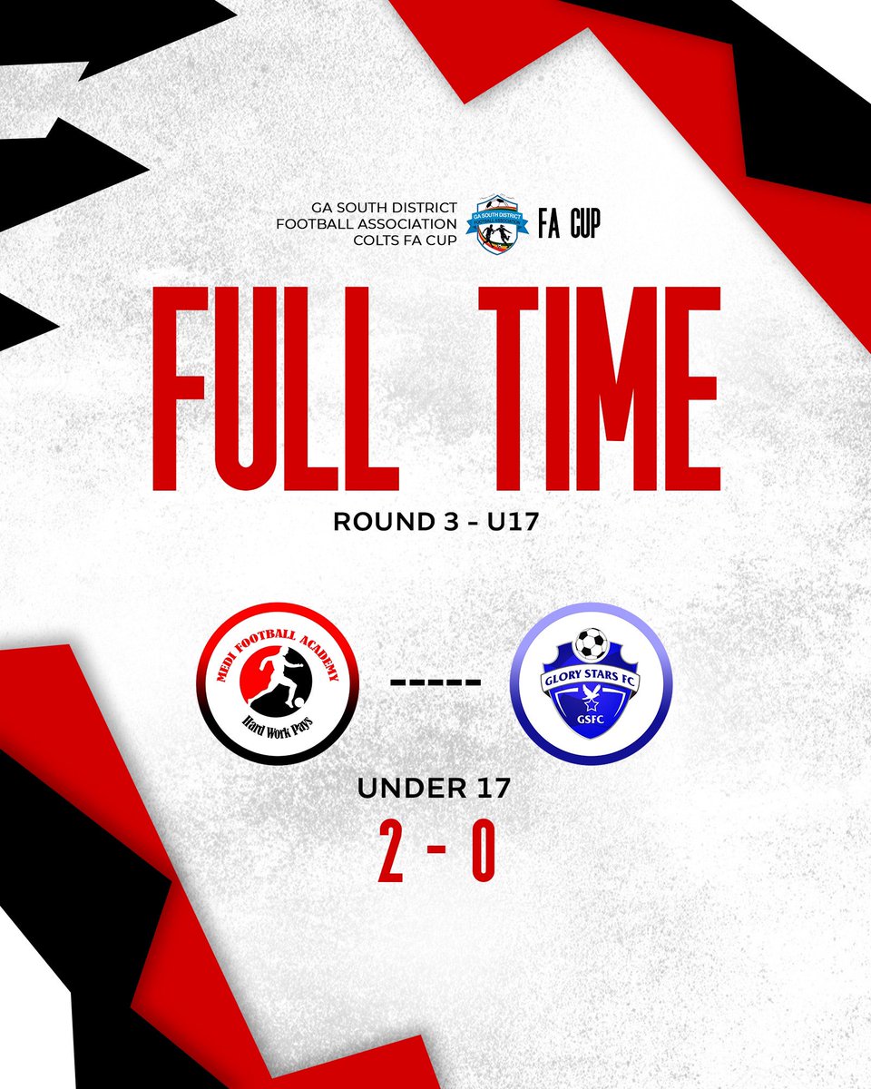 Full Time at Gbawe… ⚽️🔴⚪️⚫️ 

Medi U17 2-0 Glory Stars U17 
. 
#medifootballacademy #BringBackTheLove #football #ghana #youngtalent #gbawe #prideofgbawe #madeingbawe #matchday #african #league