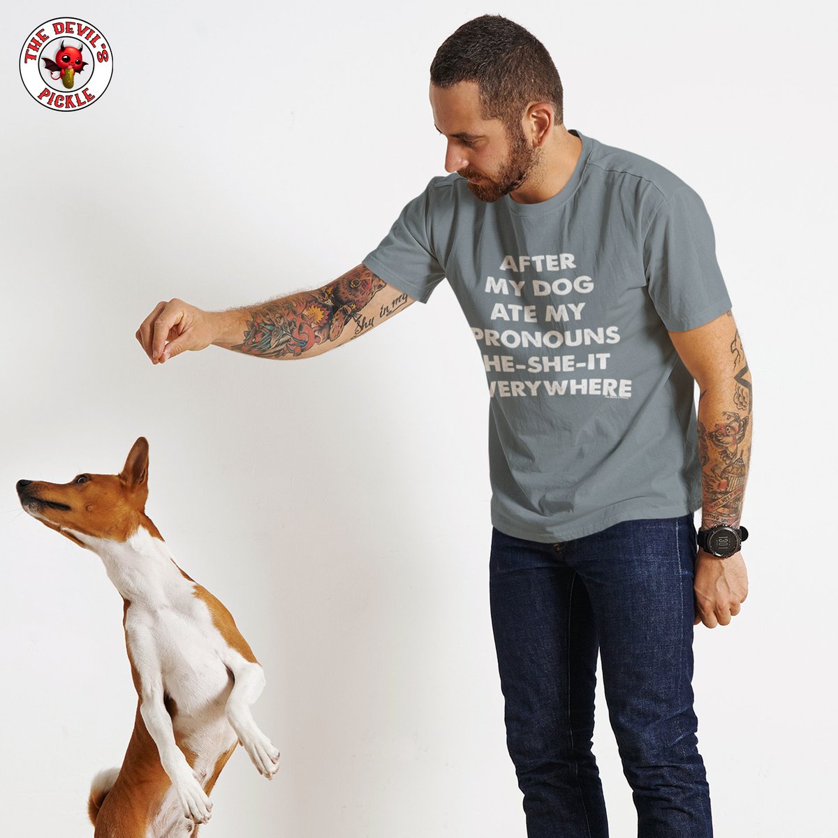 Looks like pronouns upset my pups stomach just like they do mine! Adult Humor Shirts available at The Devil's Pickle.

#adultmeme #thedevilspickle #offensive #funshirts #adulthumor #onlythebest #offensivetshirts #merica #suggestive #adulttees #funnyapparel