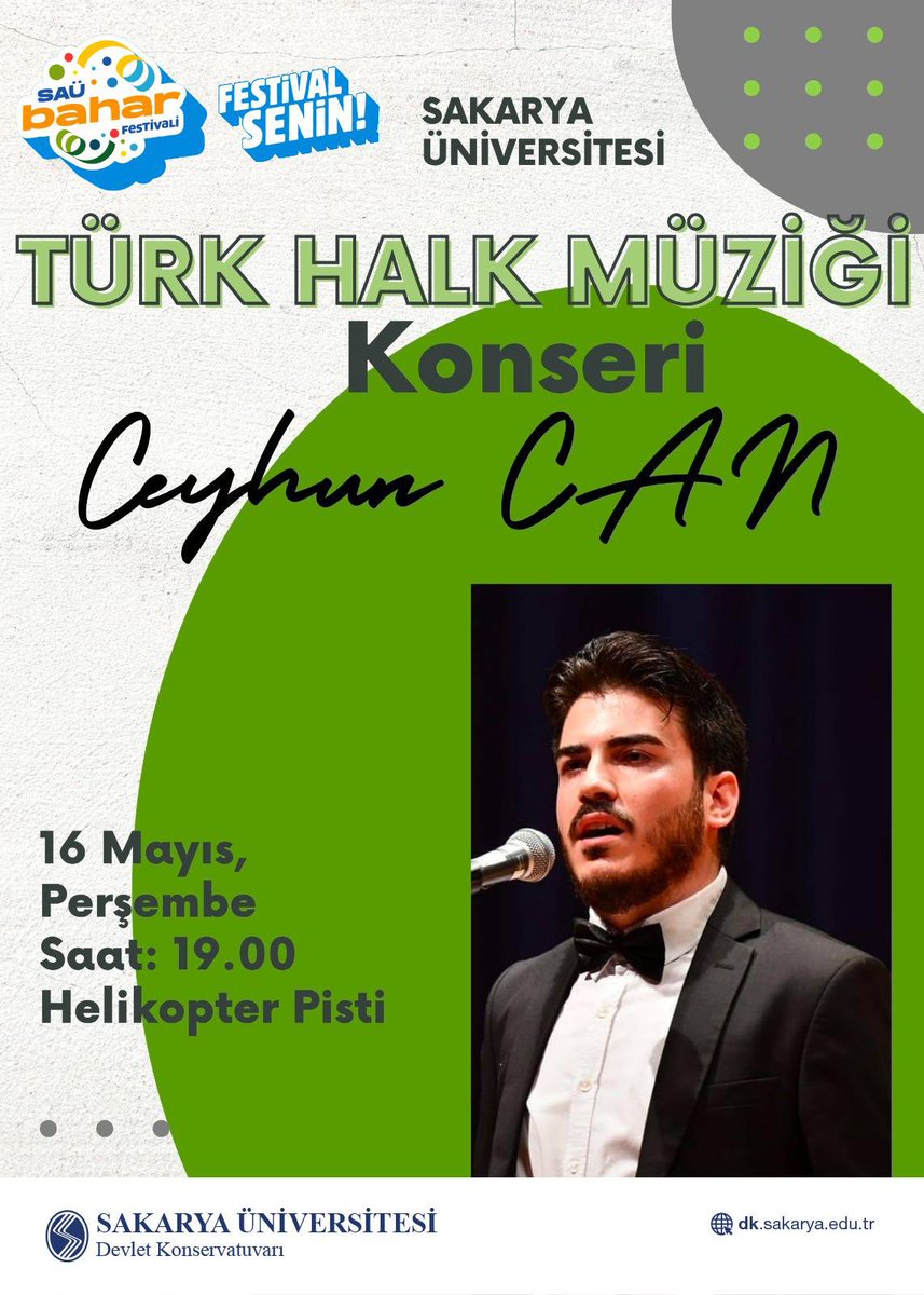 “Türk Halk Müziği Konseri” 🗓️16 Mayıs Perşembe 🕖19.00 📍Festival Alanı (Helikopter Pisti)