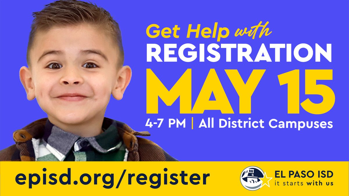 HAPPENING NOW! All El Paso ISD campuses will be open from 4 p.m. to 7 p.m. Wednesday, May 15, to guide you through the registration process and answer any questions you might have. Learn more ➡️ episd.org/register #ItStartsWithUs