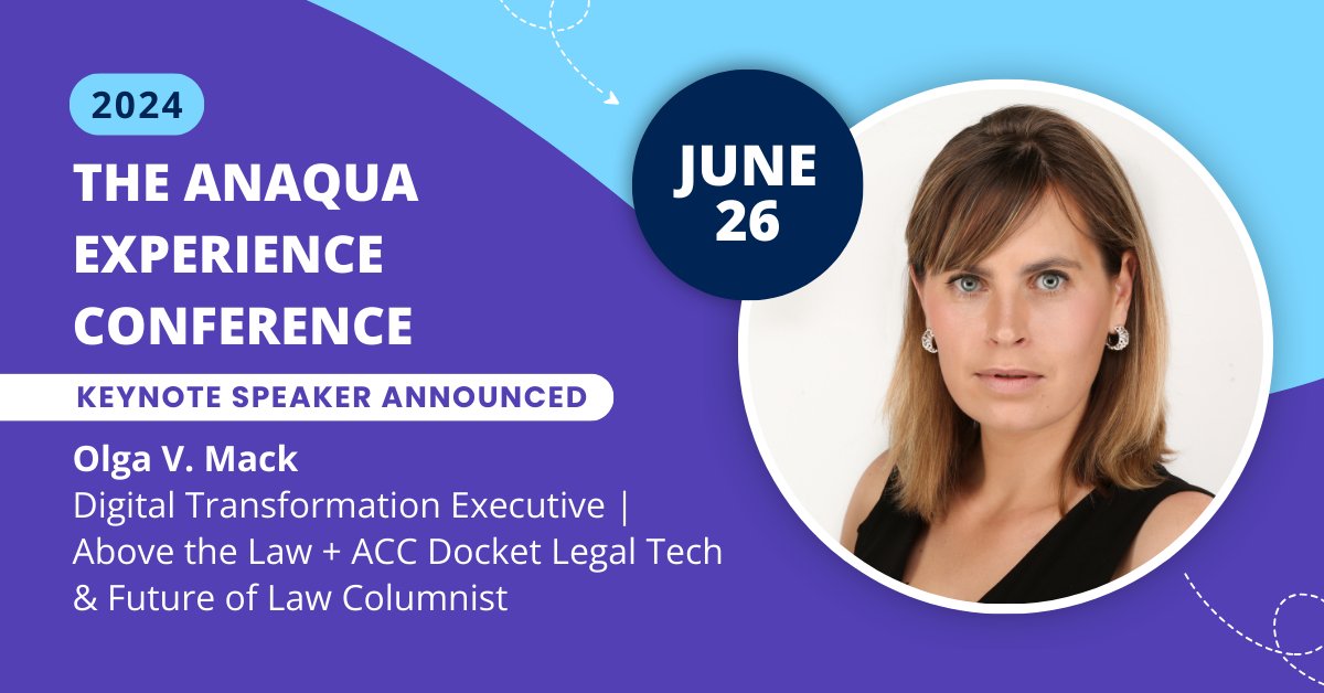 We're thrilled to welcome Olga V. Mack, Digital Transformation Executive &amp; Legal Tech columnist, as a keynote speaker at the #AEC2024! Join us on June 26th for her talk on 'Future-Proofing You: Thriving as an IP Professional in the AI Era.' Register now! bit.ly/3wr9ttH