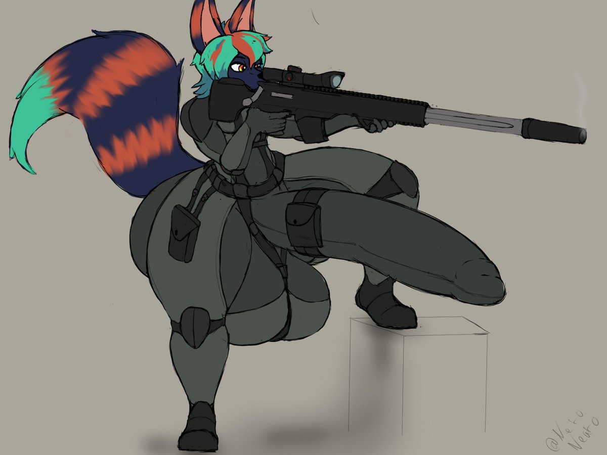finished comm drawing for my friend <a href="/Akamai_the_wolf/">Akamai</a> Dual wielding long rifles :3