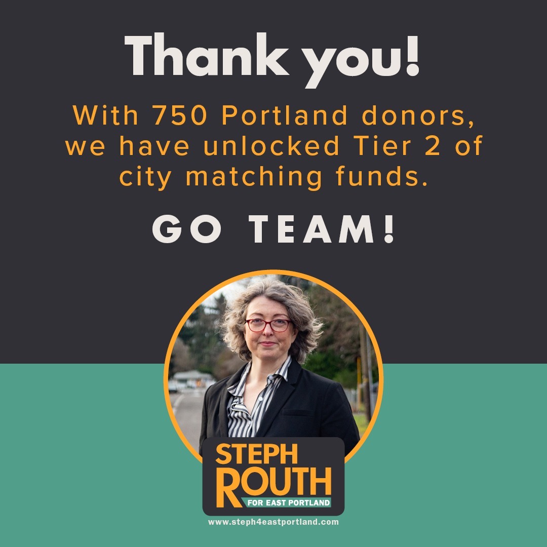 We are officially the first campaign confirmed with 750 Portland donors! Thank you, Portland! #pdxelections #smalldonorelections #peoplepower