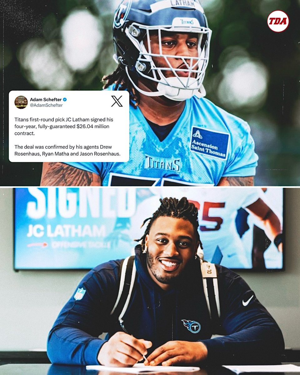 JC Latham has officially signed his rookie contract with the Tennessee Titans ✍️