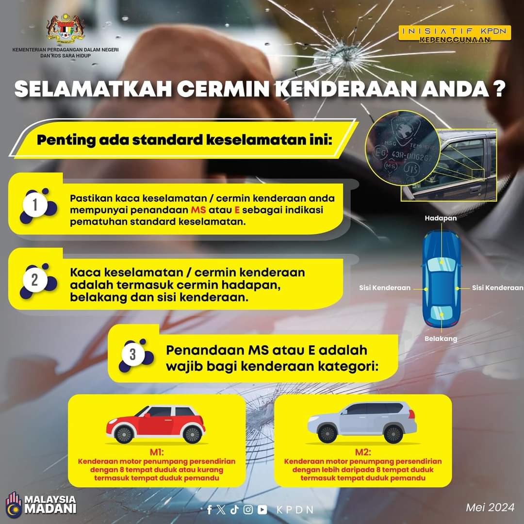 ADAKAH CERMIN KENDERAAN ANDA MEMPUNYAI PENANDAAN MS ATAU E?

#KPDN
#MalaysiaMadani
#JaPenWPKLP
#PPDBBSP
#KLCeria