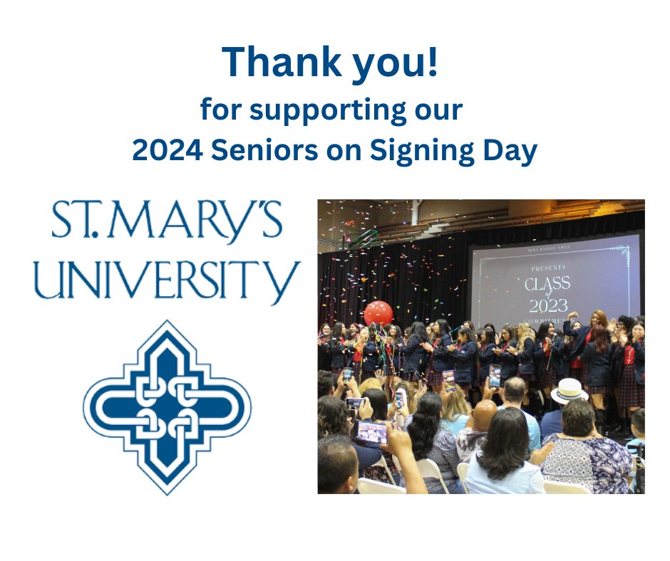 Thank you, @StMarysU. We are grateful to you for YWPN students to your campus and for your help in celebrating the 2024 Signing Day at the Irma Rangel School. bit.ly/2V5s5d7 #collegesuccess #makeadifference #changetheworld