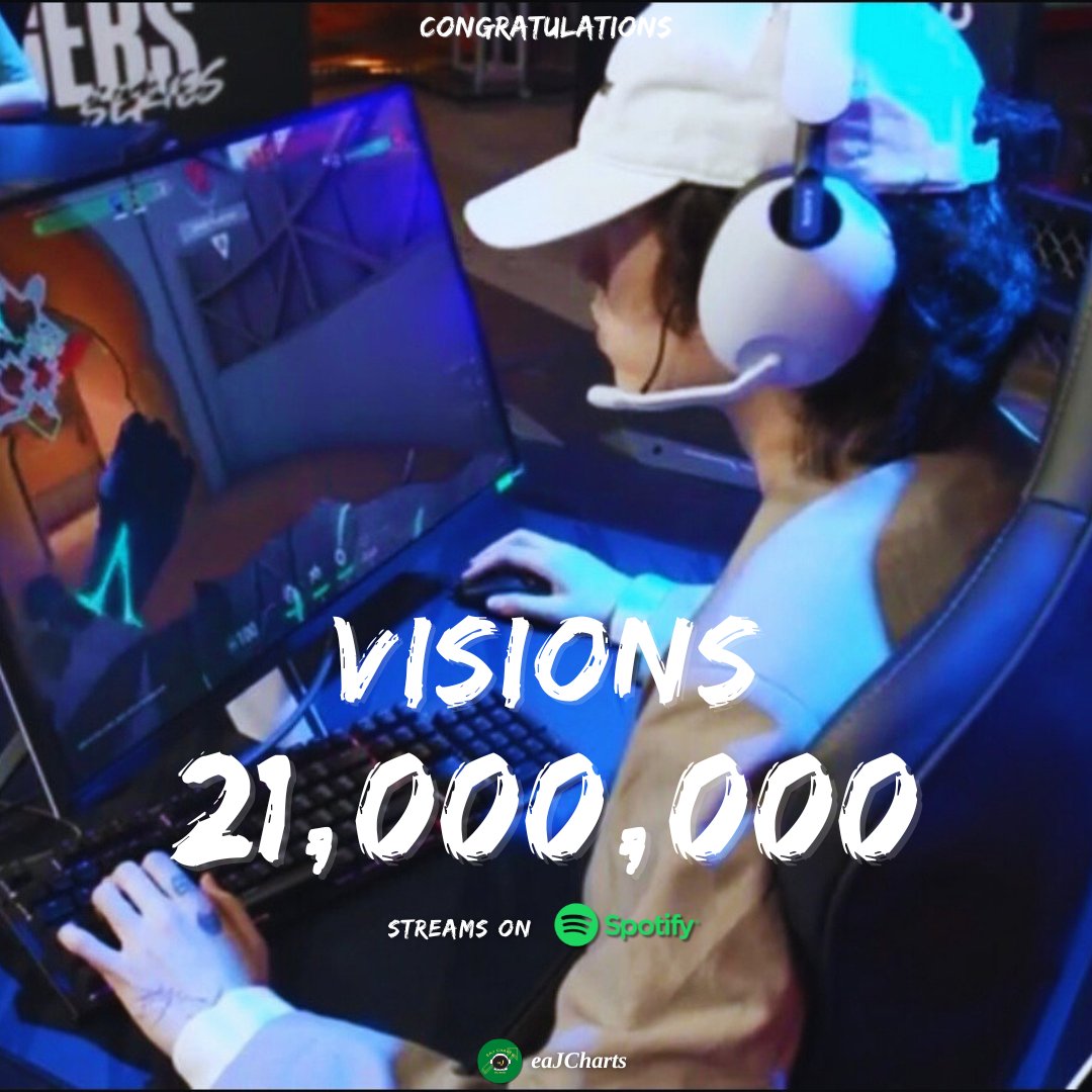 eaj_charts's tweet photo. "VISIONS" by #VALORANT, #eaJ &amp; #SafariRiot has surpassed 21 Million streams on Spotify!!

Let's stream on:
🔗 https://t.co/5LXLA8Lizu 

@VALORANT @eaJPark  @riotgamesmusic

#eaJxValorant #eaJVisions #eaJPark https://t.co/X7Sg8IOn1C
