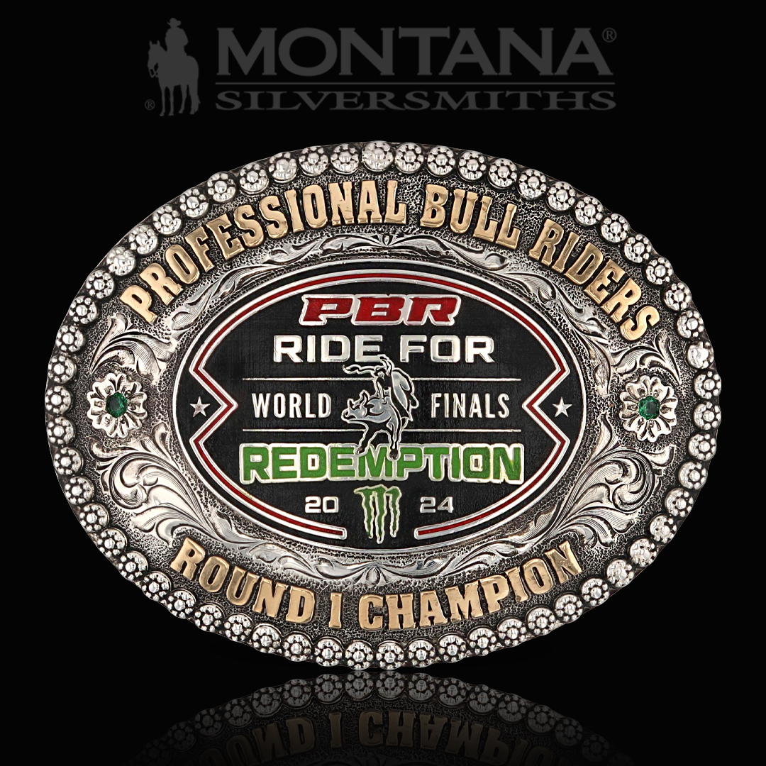 Ride for Redemption! Tonight, eliminated riders and special invitees will compete to ride in the Championship rounds. Champions from these two redemption rounds will take home a handsome Montana Silversmiths buckle. #MontanaSilversmiths #BrandofChampions #PBR